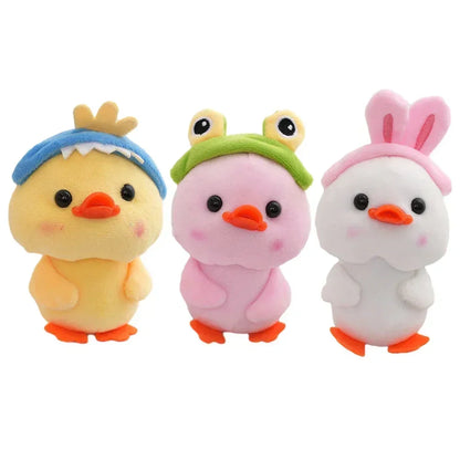 12cm Creative Cute Little Yellow Duck Cartoon Cafe Duck Keychain Pendant Plush Toy Stuffed Toy Doll with Hat Plush Duck Toy