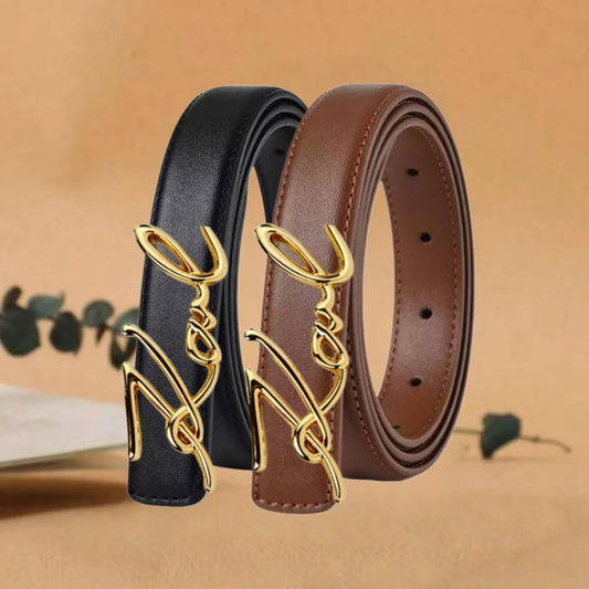 Luxury Designer Style Women's Belt Black PU Leather Gold Double Ring Gancini Style Buckle Waistband for Jeans Dress Fashion