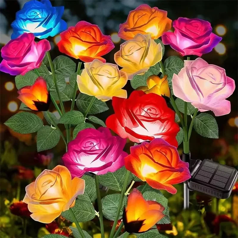 5 Heads Rose Lawn Lamp Solar Lights Outdoor Decorative Solar Garden Lights for Yard Patio Garden Wedding Decor Fairy Lights