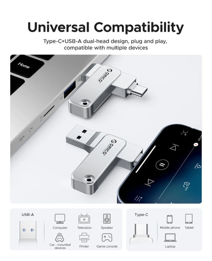ORICO 128GB USB C Flash Drive Dual USB 3.2 Flash Drive Type C + USB A Portable Type-C Flash Drive 2-in-1 USB-C Thumb Drive