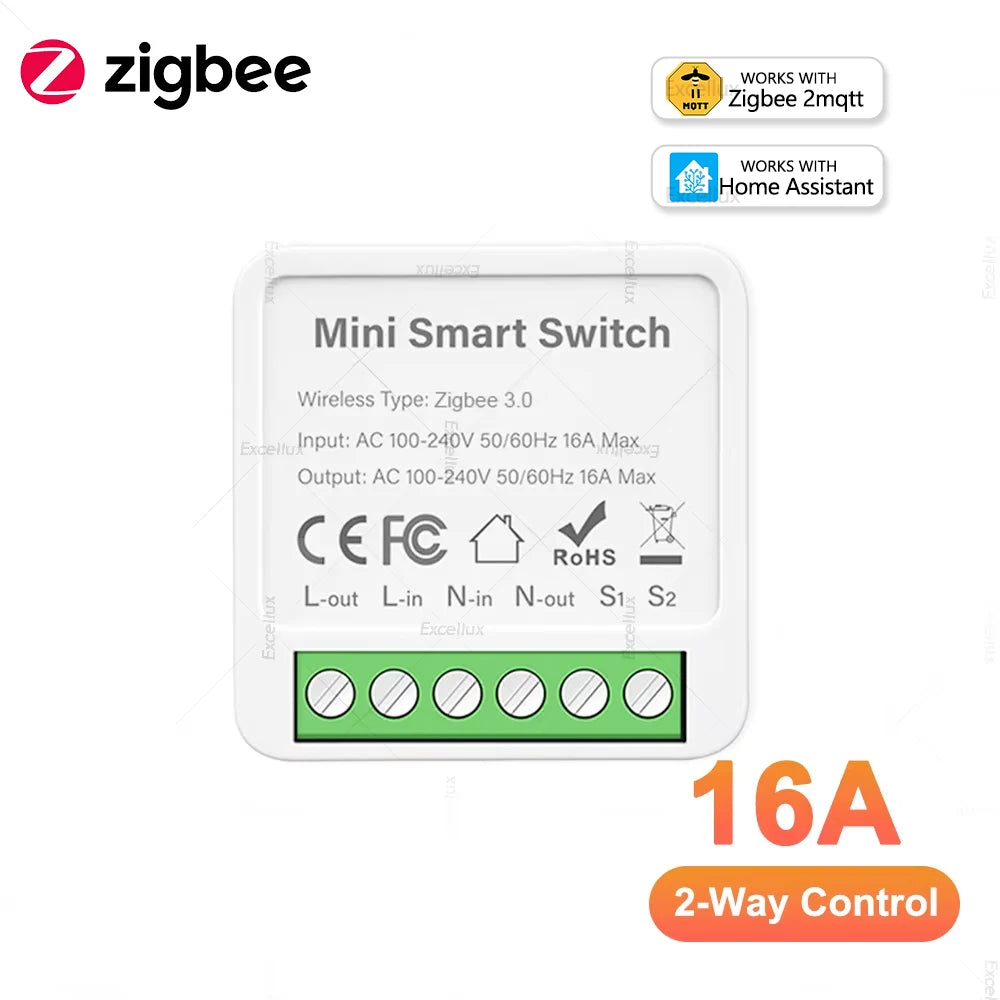 16A Zigbee Mini Smart Switch 2 Way Control Smart Home Automation Module Interruptor Works With Home Assistant Zigbee 2mqtt Alexa