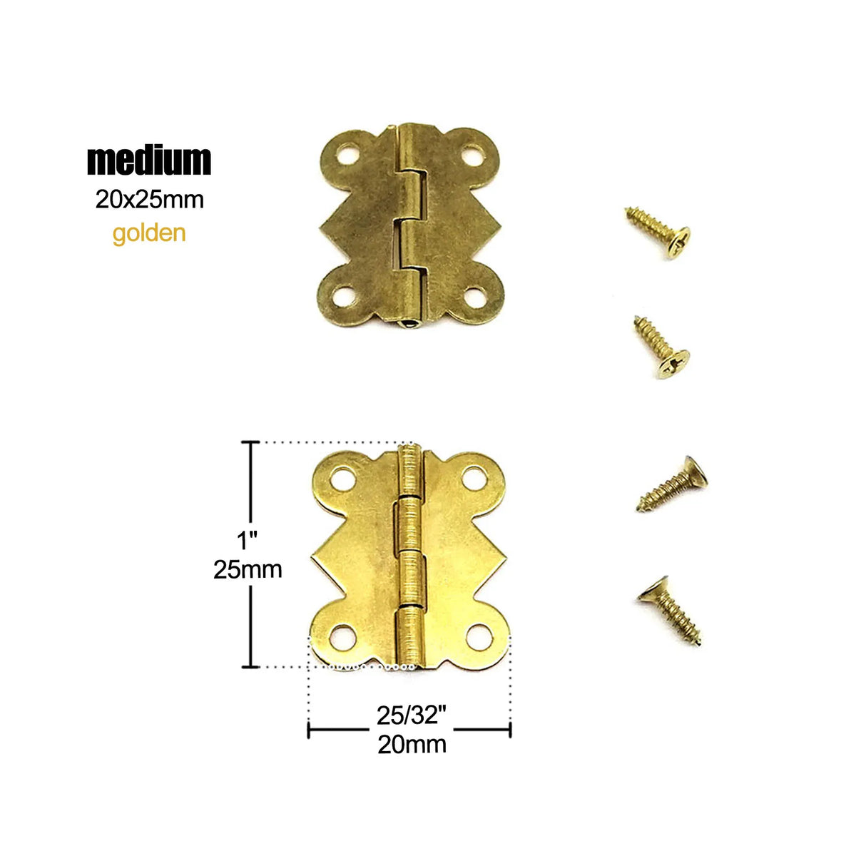12pcs Mini Butterfly Shape Jewelry Chest Gift Wine Wooden Box Case Furniture Dollhouse Door Hinge with Screw 17x20 20x25 25x30mm