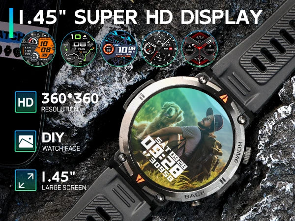 EIGIIS KE3Pro Original Smart Watch for Men with LED Flashlightwith Heart Rate Sleep fitness Monitor with GPS Multiple Sport Mode