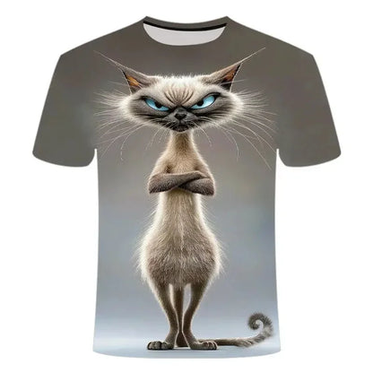 Men T-shirt Outdoor Street Cute Short-sleeved Boy Clothing Summer Top Fun Animal Cat 3D Printed Sports Quick-drying Breathable