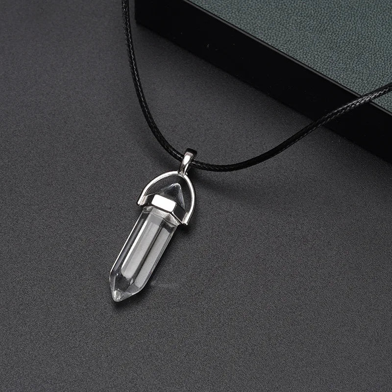 2Pcs/Set Luminous Hexagonal Column Heart Pendant Couple Magnetic Necklace Natural Stone Geometric Pendant Necklace Jewelry Gifts