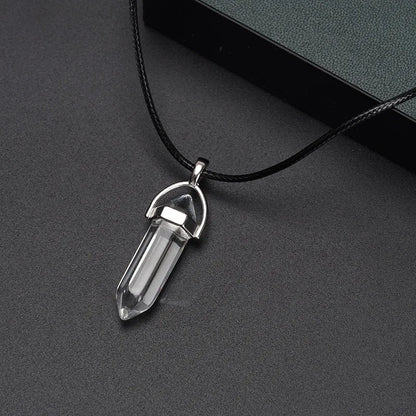 2Pcs/Set Luminous Hexagonal Column Heart Pendant Couple Magnetic Necklace Natural Stone Geometric Pendant Necklace Jewelry Gifts