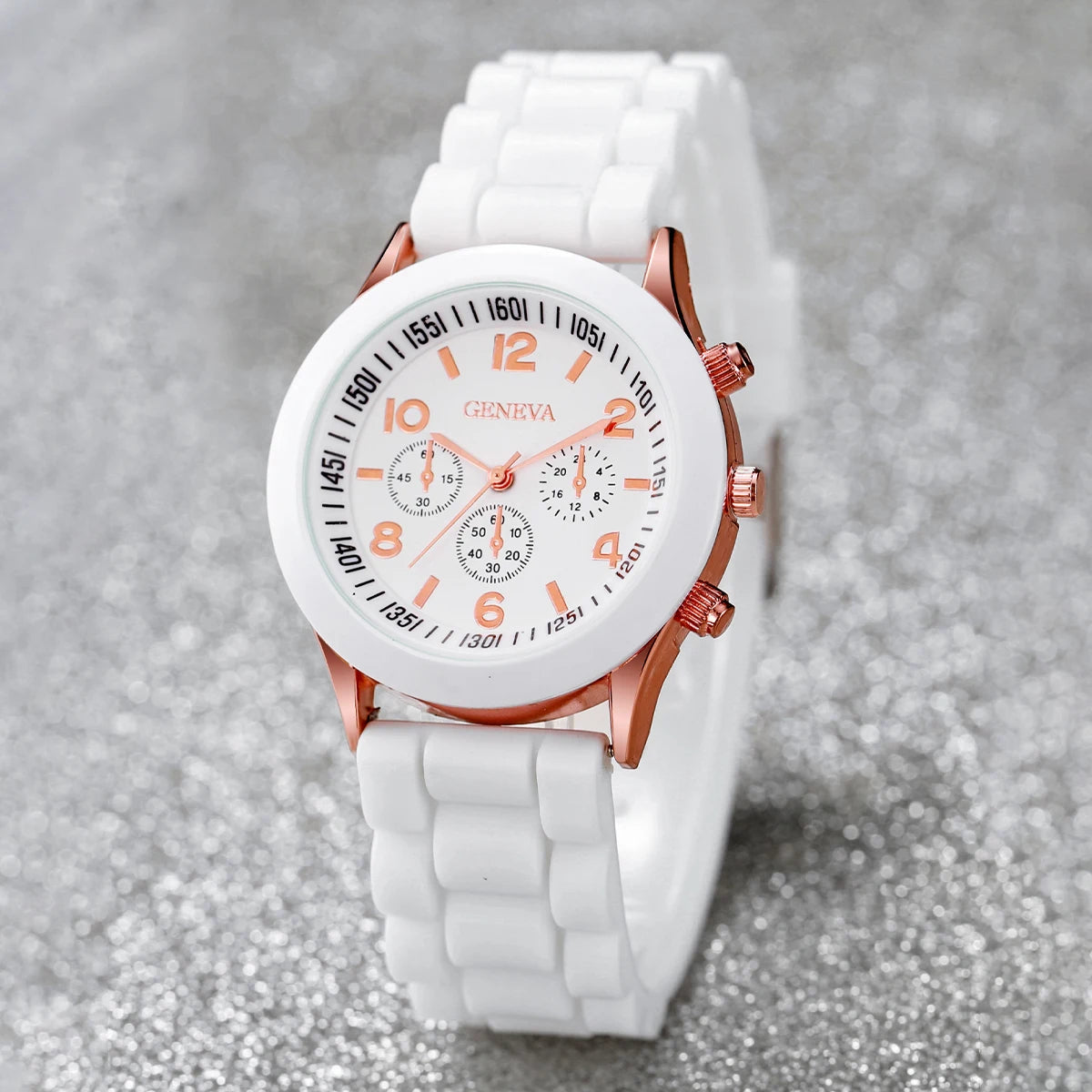 4pcs/set Geneva Watch Fashion Silicone Band Women Quartz Watches Heart Jewelry Set(Without Box)