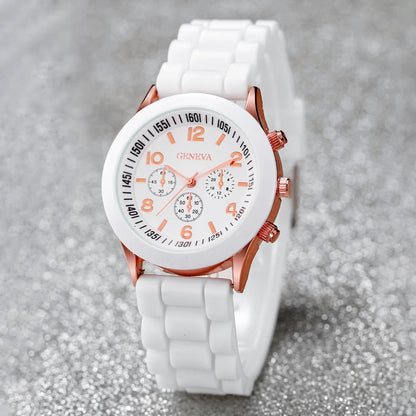 4pcs/set Geneva Watch Fashion Silicone Band Women Quartz Watches Heart Jewelry Set(Without Box)