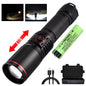 Aluminum Alloy White Laser Powerful LEP Flashlight 18650 or 21700 Battery Zoom Torch Light Lamp with Tail Rope Power Indicator