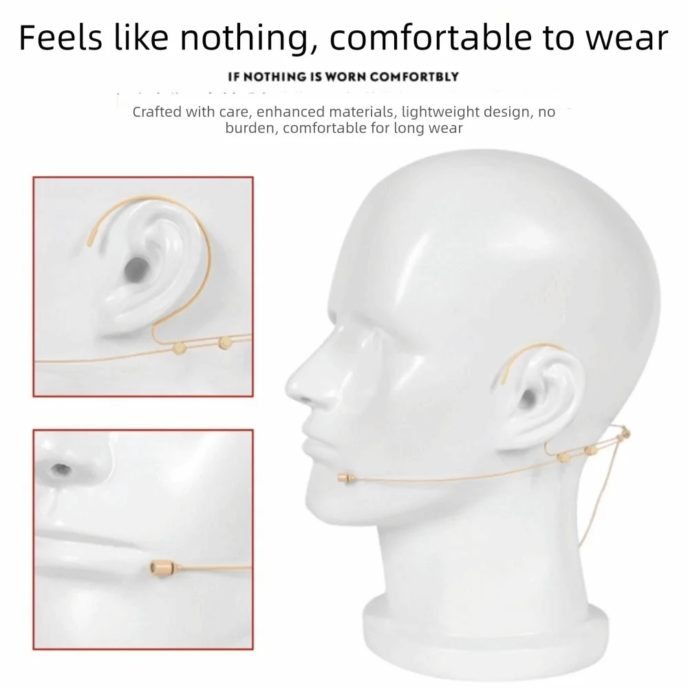Beige Headset Mic Wireless Double Earhook Headworn Microphone 3.5mm 3 Pin Amplifier Voice Speaker Microphone Accessories