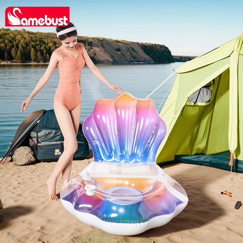 Camebust Shell-shaped Outdoor Inflatable Air Sofa Foldable Camping Lounge Chair with Mesh Bottom Design for Comfortable Seating