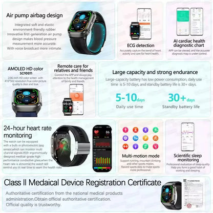 2026New Health Watch Blood Pressure Accurate Measure Smart Watches Men Uric Acid Blood Lipids waterproof Airbag Smartwatch Women