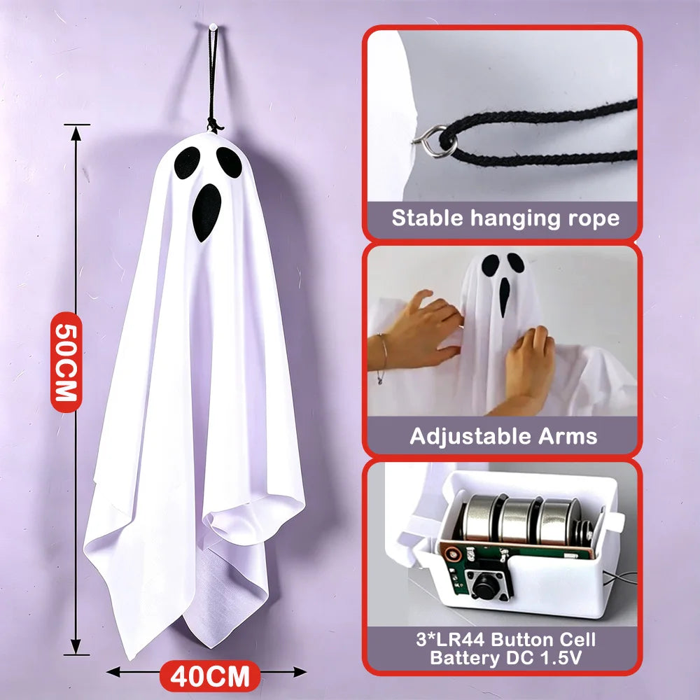 Halloween LED Light Up Hanging Ghost Decor Spooky Flying Ghost Indoor Outdoor Yard Porch Haunted House Party Decoration Gifts