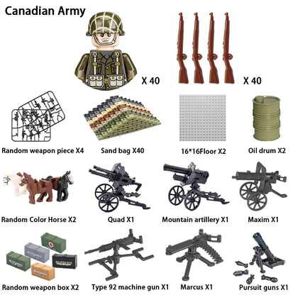 WWII Infantry Military Soldier War National Army Mini Gun armament Models Building Blocks Building Blocks Toys for Kids