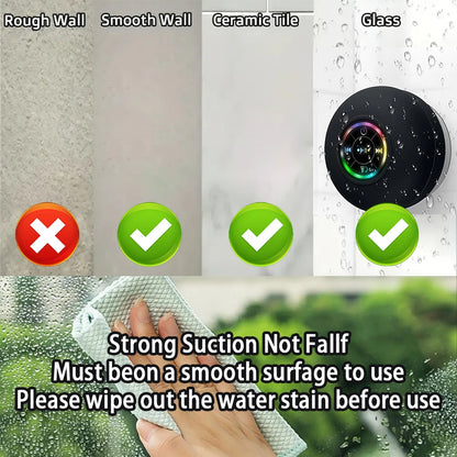 LED Portable Wireless Bluetooth Speaker, IPX4 Waterproof with Large Suction Cup, Mini Loudspeaker for Bathroom, Outdoor & Travel