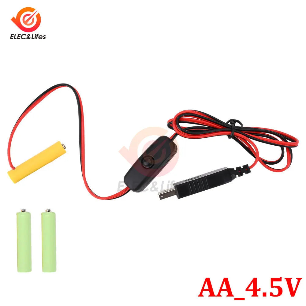 Universal 3/4.5/6V AA LR6 Battery 3V AAA Battery Eliminator USB Power Supply Cable With Switch for Electric Toys LED Lights