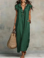 2026 Summer Women Boho Cotton Linen Maxi Dress Solid Color Ruffle V Neck Sleeveless Loose Long Dresses With Pockets Casual Beach