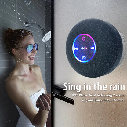 LED Portable Wireless Bluetooth Speaker, IPX4 Waterproof with Large Suction Cup, Mini Loudspeaker for Bathroom, Outdoor & Travel