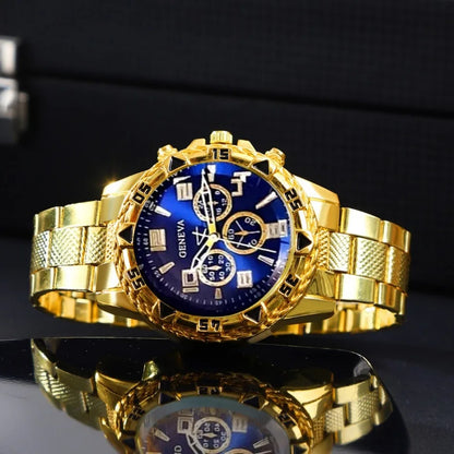 4 Pcs/Set Fashion Men's Watches  Alloy Men Quartz Wrist Watch Casual Business Mens Clock Necklace Bracelet Ring Set