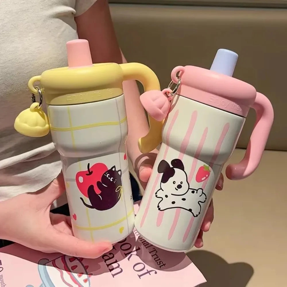 Fashion High Aesthetic Students Straw Mug 316 Stainless Steel 600ML Iced Cup Large Capacity Insulated Thermal Cup Men And Women