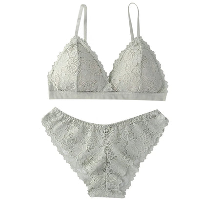 Women Lace Bra And Panties Set V-neck Push Up Bralette Sexy Lingerie Low Waist Briefs Female Non-wire Brassiere Underwear Set
