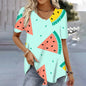 3D Watermelon Printed Women's V-neck Tee Shirts Summer Cool Short Sleeves Tops Fashion Casual Loose Pullovers Female T-shirts