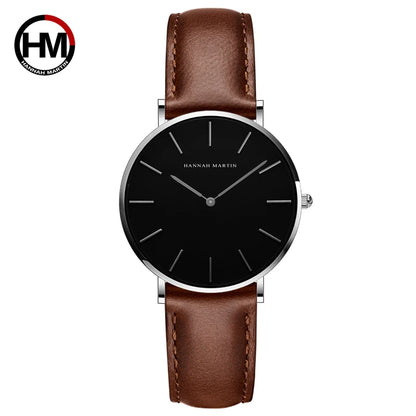 Hannah Martin Hot New Ms Fashion Simple Quartz Movement Watch High Quality Leather Strap Waterproof Lady Watch Relogio Feminino