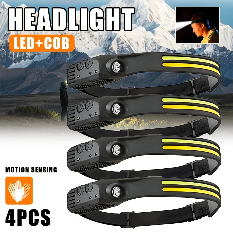 COB LED Headlamp Induction Head Lamp Built-in Battery USB Rechargeable Head Flashlight Outdoor Camping Fishing Sensor Headlight