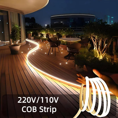 1-35M COB Strip Light Pure Silicone Tube 288LEDs/M High Bright Flexible String Lamp Waterproof 220V 110V For Villa Garden Yard