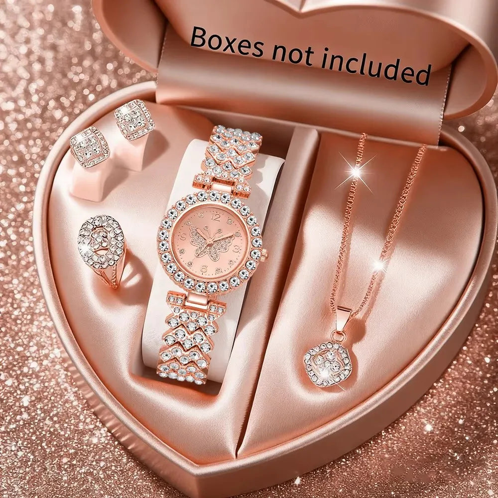 2026Fashion Roman pattern diamond inlaid women's watch quartz watch bracelet women's watch set