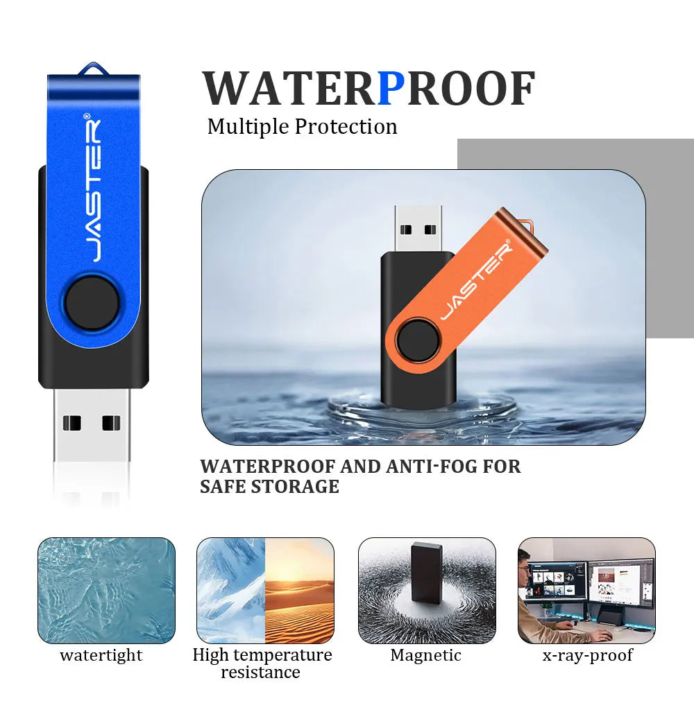 JASTER Obrotowy Pendrive USB 128GB Prezent Biznesowy Pamięć Flash 64GB Metalowy Pendrive 32GB Rzeczywista Pojemność Pendrive USB 16GB 8GB 4GB