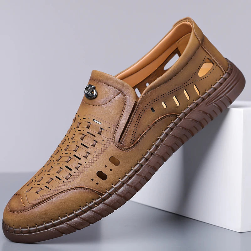Men's Comfortable Slip-on Loafers, Non-slip Soft Sole Business Casual Shoes, Breathable for Outdoor Use and Driving-XH501