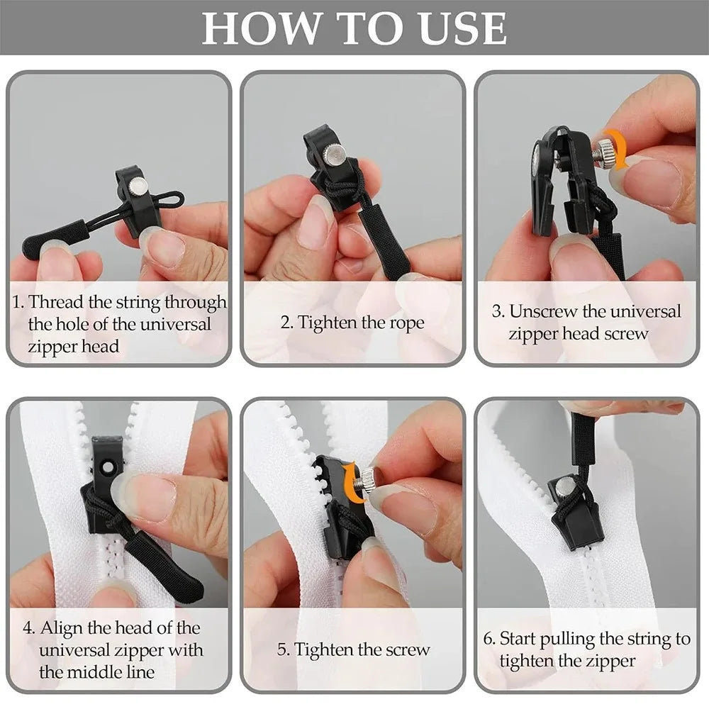Universal Zipper Repair Kit Quick Instant Detachable Zipper Head Replacement Zipper Slider Pull for Jacket Bags Coat Free Sewing