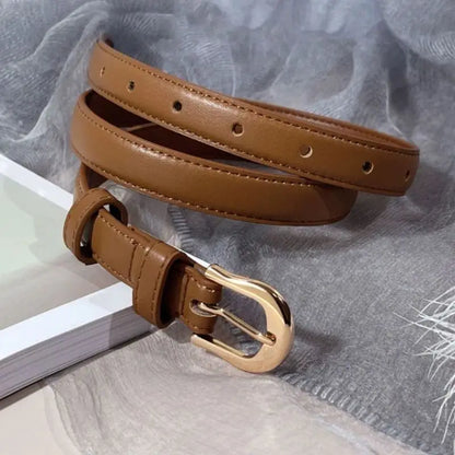 Ladies' slim fit waist belt - PU leather solid color gold buckle, suitable for skirts and pants, suitable for daily leisure, wed