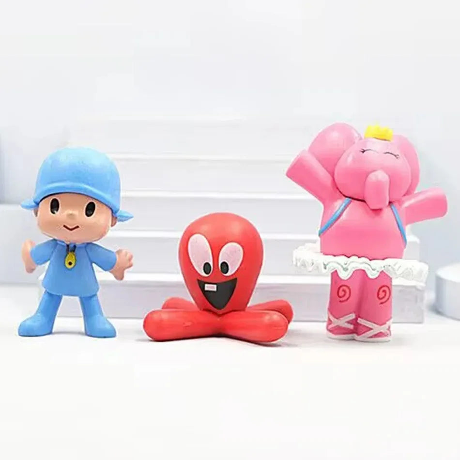 7Pcs @@ Set Pocoyo Animal Toy Bird Duck Elephant Doll Model Scene Ornaments Anime Cartoon Cute Pvc Figures Toys **