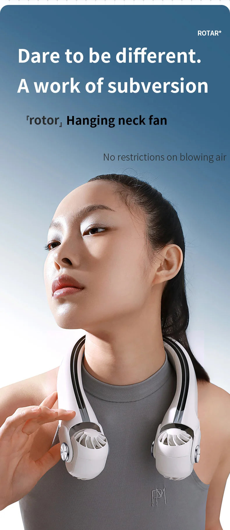 Rotor Neck Hanging Portable Fan, USB Rechargeable Adjustable Bladeless Turbo Cooling Fan for Dorm Home Outdoor