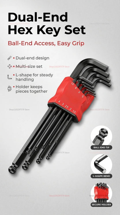 Universal Torque Length Metric Double Head Allen Wrench Set with Socket for Motorcycle Bikes Home Assembly and Disassembly Tools