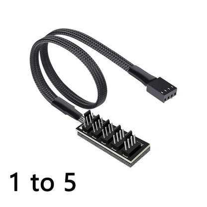 1 to 5 PWM Fan Hub PC CPU Cooling 4PIN Fan Power Cable Hub Adapter Sleeved Case Splitter for Computer Cooler Case Fans