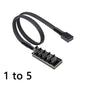 1 to 5 PWM Fan Hub PC CPU Cooling 4PIN Fan Power Cable Hub Adapter Sleeved Case Splitter for Computer Cooler Case Fans
