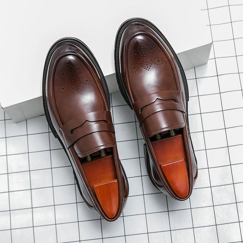 Platform Wedding Brogues Shoes For Men Classic Office Social Men's Dress Leather Shoes Formal Casual Business Loafers Male