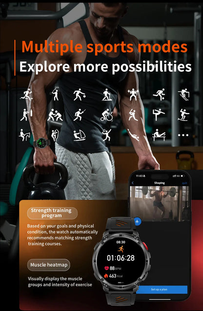 2026 New T-REX3 1100mAh Battery SmartWatch 10ATM Waterproof Compass Altitude HD Bluetooth call Sports Flashlight Smart Watch Men