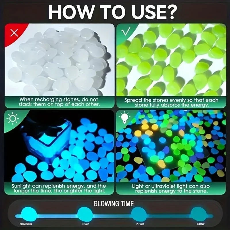 100-500pcs Glowing Garden Pebbles Glow in the Dark Non Toxic Reusable Luminous Stones For Garden Patio Aquarium DIY Decoration