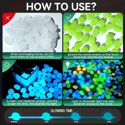 100-500pcs Glowing Garden Pebbles Glow in the Dark Non Toxic Reusable Luminous Stones For Garden Patio Aquarium DIY Decoration
