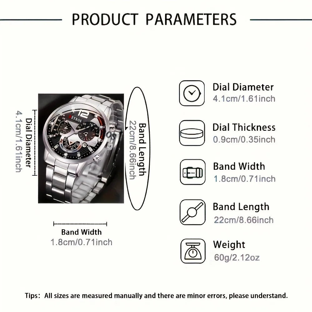 4pcs New Men's Business Fashion Round Quartz Watch Set Gifts for men