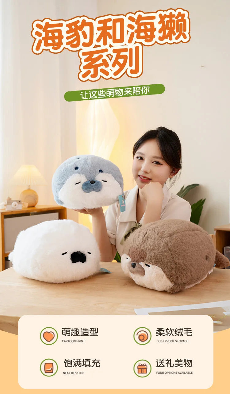 40CM Cute Seal Plush Pillow Lifelike Simulation Stuffed Sea Otter Soft Doll Animal Toy Kawaii Cartoon Blue Brown Otter Kid Gift