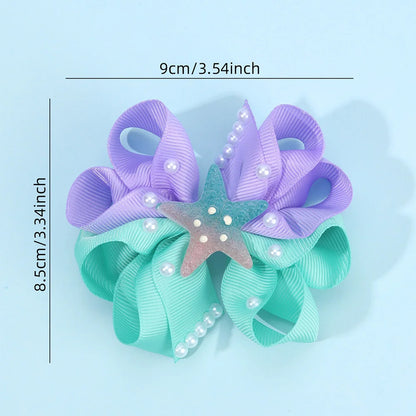 2Pcs Starfish Bow Hair Clips For Girls Sweet Ribbon Patchwork Cute Pearls Hairpins Kids School Trendy Headwear Accessories