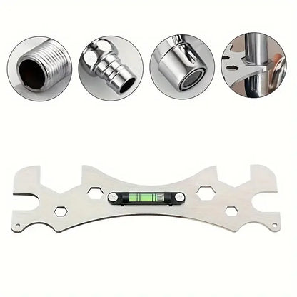 Multifunctional Stainless Steel Bathroom Wrench Tool Shower Installation Hexagonal Level Faucet  Angle Ruler Distance  Measuring