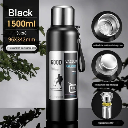 Large Capacity Cold & Hot Thermos Tumbler, Stainless Steel Insulated Water Bottle, Tea Coffee Flask Pot Travel Mug