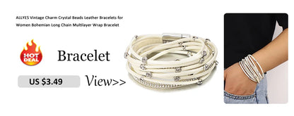 ALLYES Charm Triple Color Leather Bracelet for Women Bohemian Metal Beads Multilayer Thin Strip Wrap Bracelets Fashion Jewelry