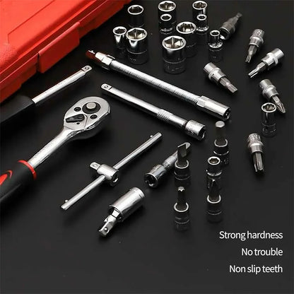 46pcs Socket Set Auto Repair Multi-functional 1/4 Inch Drive Socket Ratchet Wrench Set Round Edge Drive Socket Motorcycle Repair